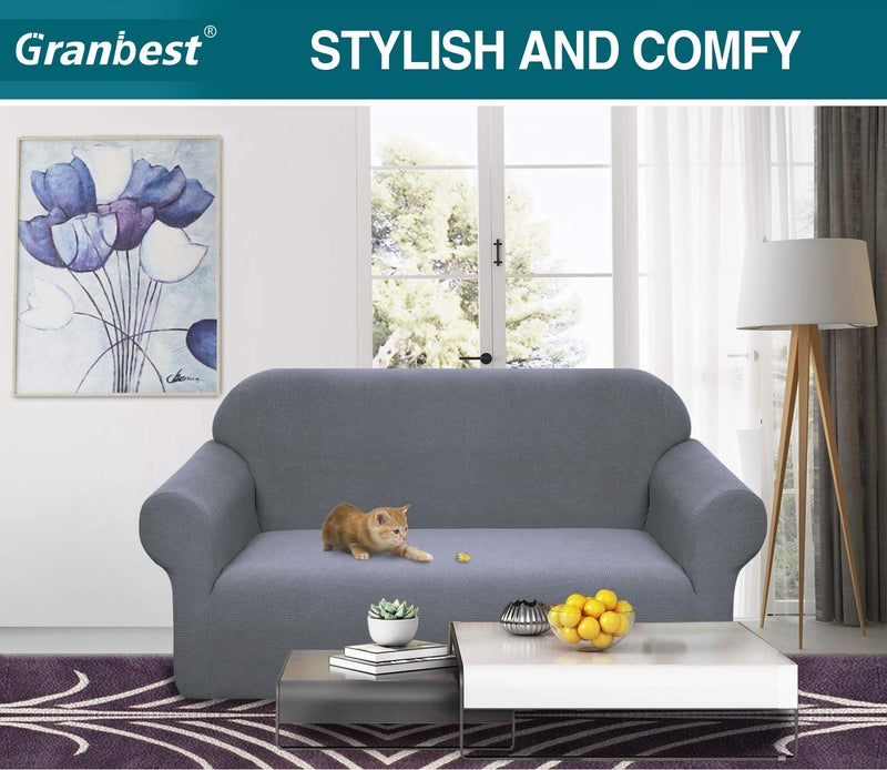 Granbest Premium Waterproof Sofa Cover High Stretch Couch Slipcover Super Soft Fabric Couch Cover (Light Gray, Medium) - Image 2